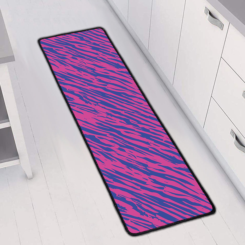 Pink And Blue Zebra Stripes Print Long Kitchen Mat