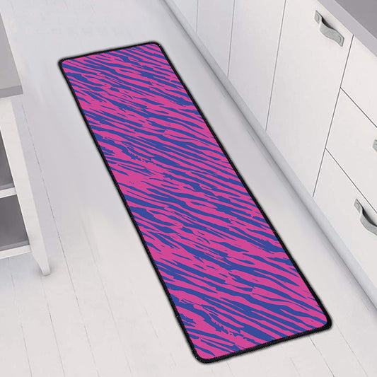 Pink And Blue Zebra Stripes Print Long Kitchen Mat