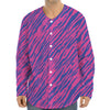 Pink And Blue Zebra Stripes Print Long Sleeve Baseball Jersey