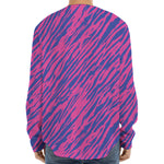 Pink And Blue Zebra Stripes Print Long Sleeve Baseball Jersey