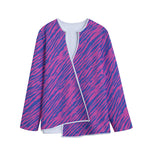 Pink And Blue Zebra Stripes Print Long Sleeve Short Coat