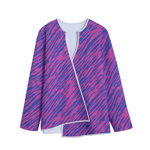 Pink And Blue Zebra Stripes Print Long Sleeve Short Coat