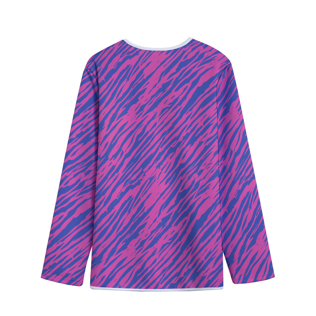 Pink And Blue Zebra Stripes Print Long Sleeve Short Coat