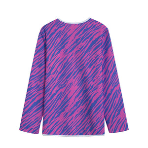 Pink And Blue Zebra Stripes Print Long Sleeve Short Coat