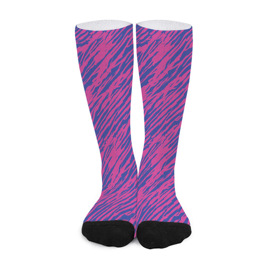 Pink And Blue Zebra Stripes Print Long Socks