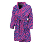 Pink And Blue Zebra Stripes Print Men's Bathrobe