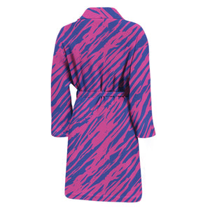 Pink And Blue Zebra Stripes Print Men's Bathrobe