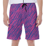 Pink And Blue Zebra Stripes Print Men's Beach Shorts