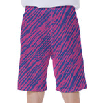 Pink And Blue Zebra Stripes Print Men's Beach Shorts