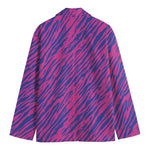 Pink And Blue Zebra Stripes Print Men's Blazer