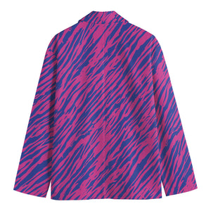 Pink And Blue Zebra Stripes Print Men's Blazer