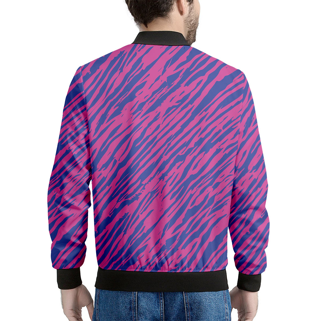 Pink And Blue Zebra Stripes Print Men's Bomber Jacket