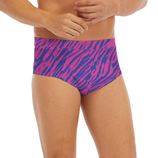 Pink And Blue Zebra Stripes Print Men's Briefs