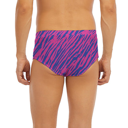Pink And Blue Zebra Stripes Print Men's Briefs