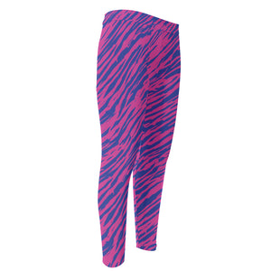 Pink And Blue Zebra Stripes Print Men's Compression Pants