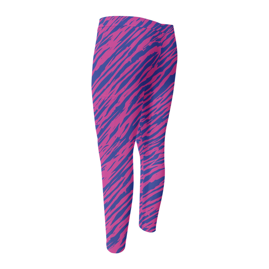 Pink And Blue Zebra Stripes Print Men's Compression Pants