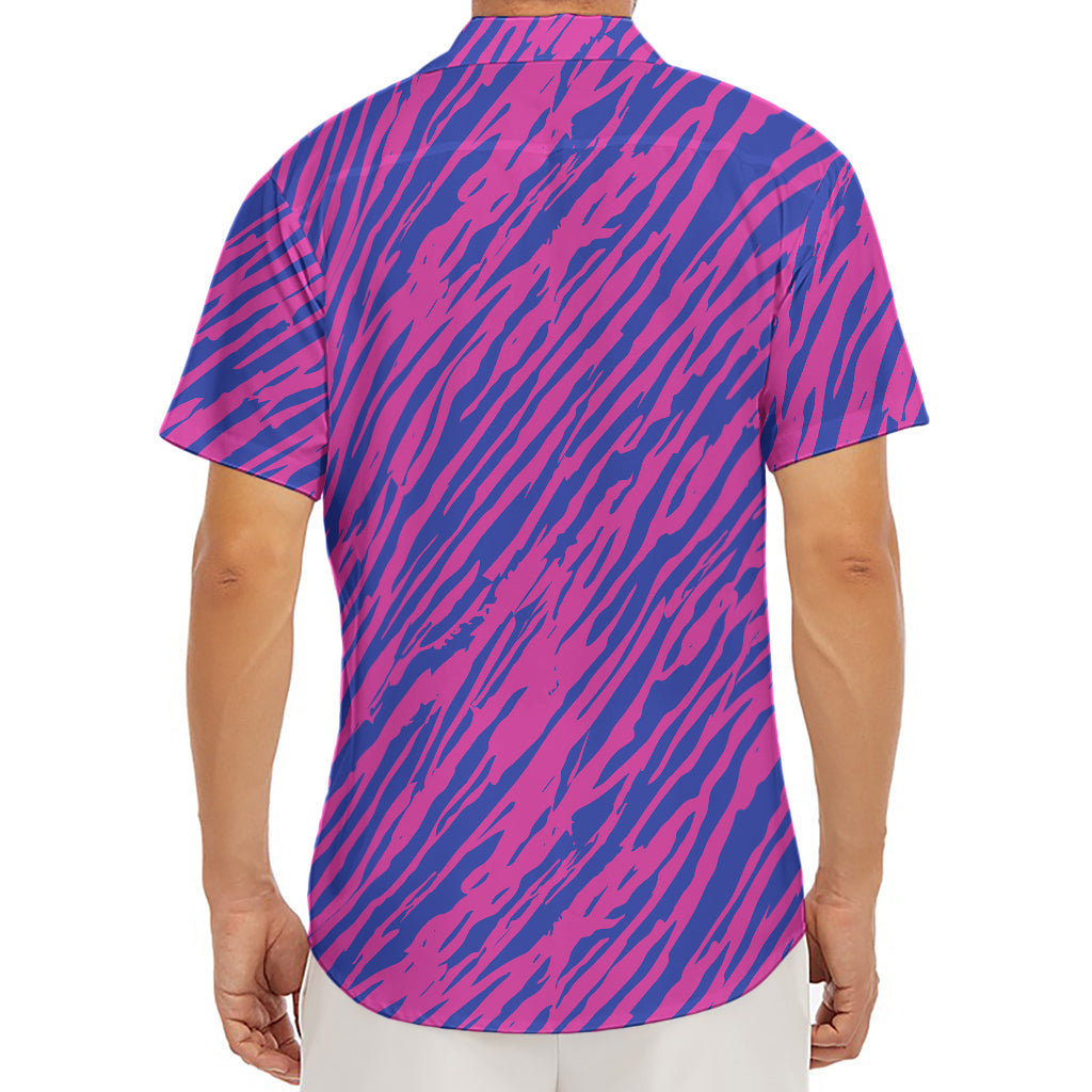 Pink And Blue Zebra Stripes Print Men's Deep V-Neck Shirt