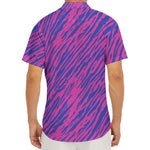 Pink And Blue Zebra Stripes Print Men's Deep V-Neck Shirt