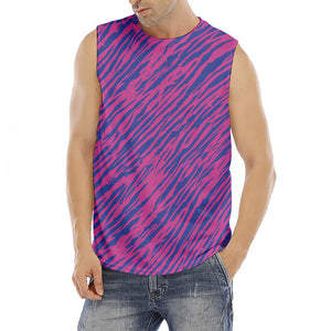 Pink And Blue Zebra Stripes Print Men's Fitness Tank Top