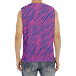 Pink And Blue Zebra Stripes Print Men's Fitness Tank Top