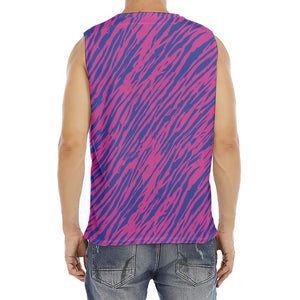 Pink And Blue Zebra Stripes Print Men's Fitness Tank Top