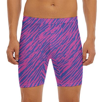 Pink And Blue Zebra Stripes Print Men's Long Boxer Briefs
