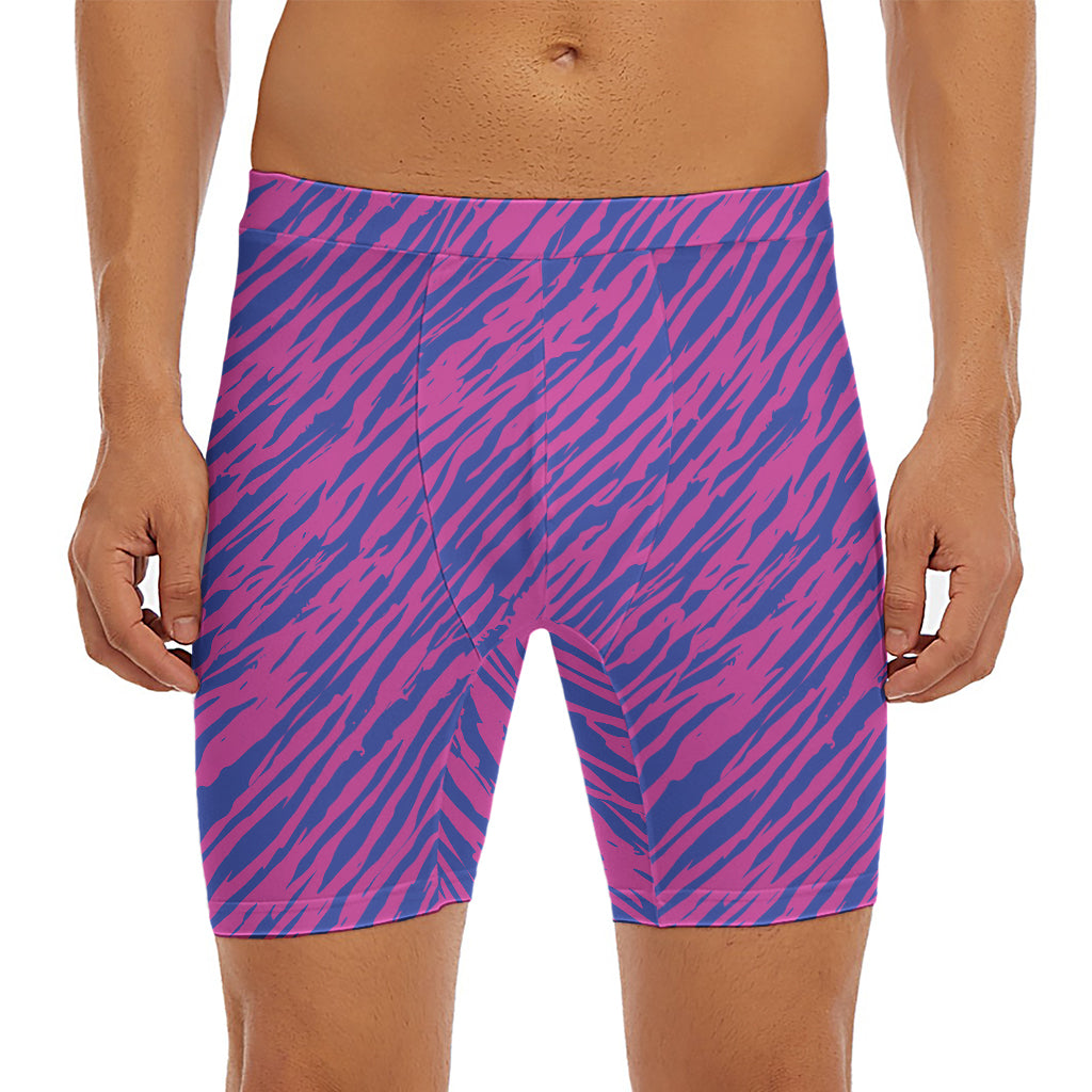 Pink And Blue Zebra Stripes Print Men's Long Boxer Briefs