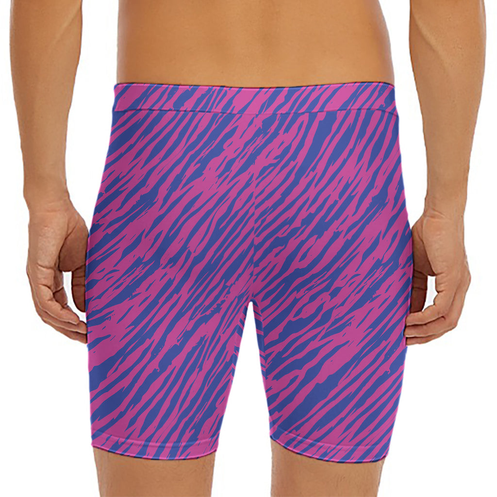 Pink And Blue Zebra Stripes Print Men's Long Boxer Briefs