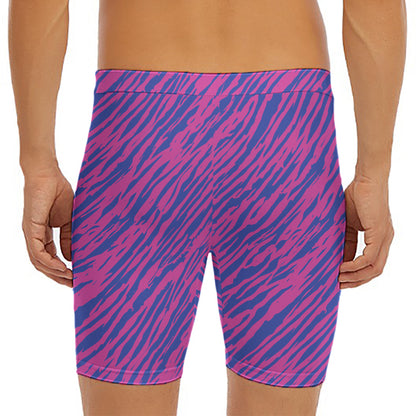 Pink And Blue Zebra Stripes Print Men's Long Boxer Briefs