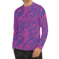 Pink And Blue Zebra Stripes Print Men's Long Sleeve Rash Guard