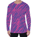 Pink And Blue Zebra Stripes Print Men's Long Sleeve T-Shirt
