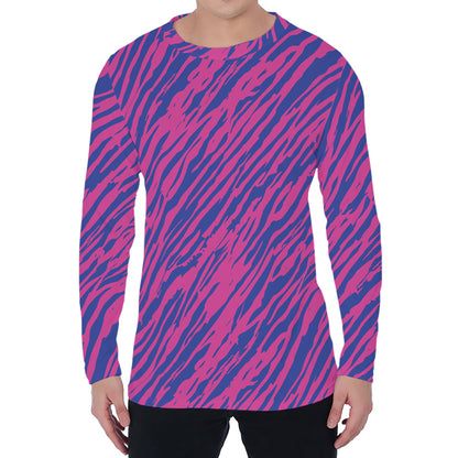 Pink And Blue Zebra Stripes Print Men's Long Sleeve T-Shirt