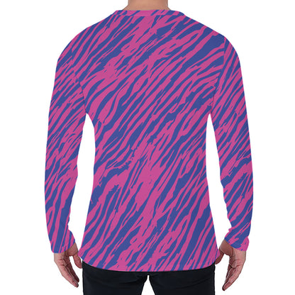 Pink And Blue Zebra Stripes Print Men's Long Sleeve T-Shirt