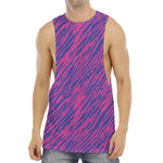 Pink And Blue Zebra Stripes Print Men's Muscle Tank Top