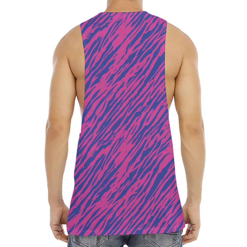 Pink And Blue Zebra Stripes Print Men's Muscle Tank Top