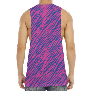 Pink And Blue Zebra Stripes Print Men's Muscle Tank Top