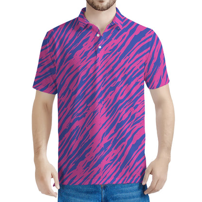 Pink And Blue Zebra Stripes Print Men's Polo Shirt