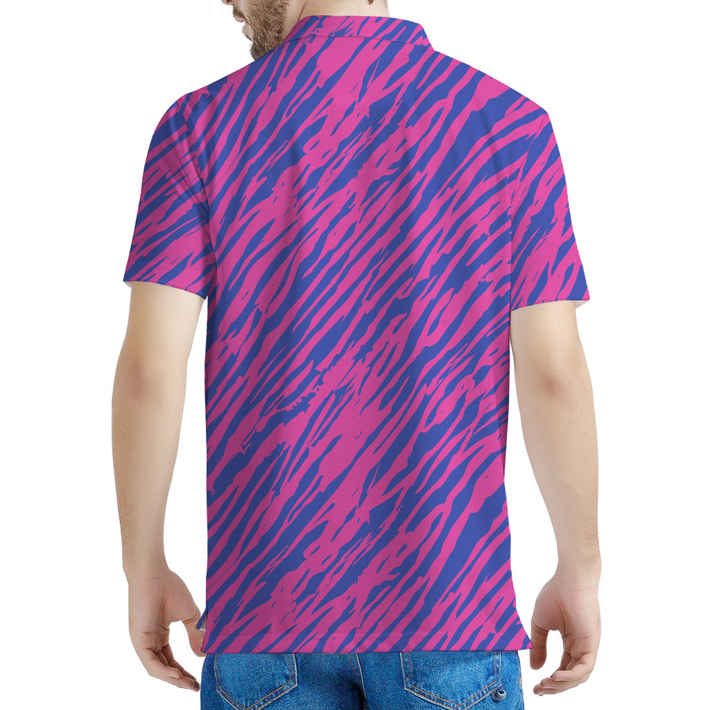 Pink And Blue Zebra Stripes Print Men's Polo Shirt