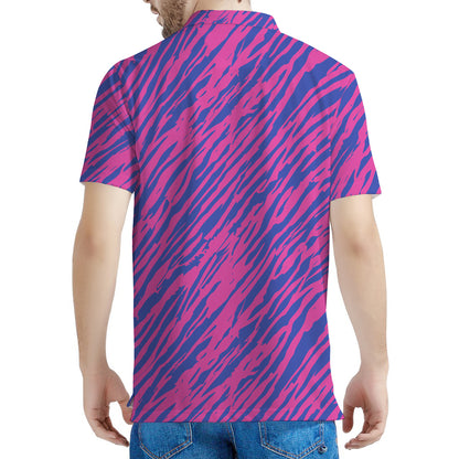 Pink And Blue Zebra Stripes Print Men's Polo Shirt