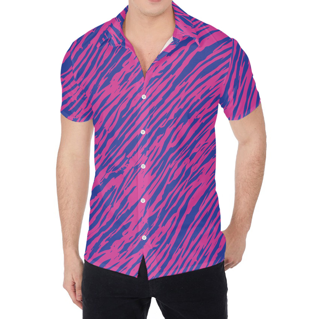 Pink And Blue Zebra Stripes Print Men's Shirt
