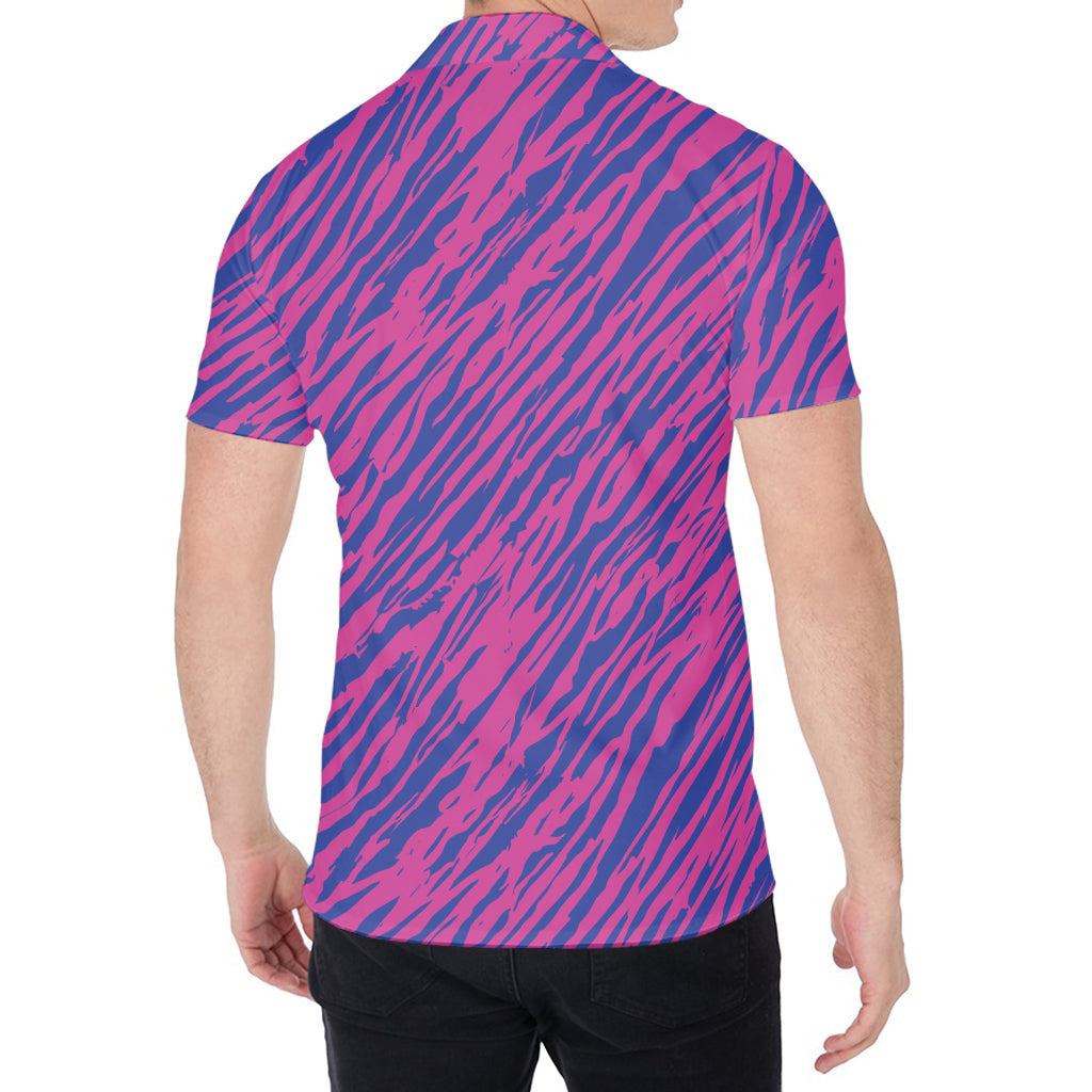 Pink And Blue Zebra Stripes Print Men's Shirt