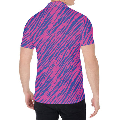 Pink And Blue Zebra Stripes Print Men's Shirt