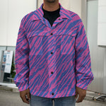 Pink And Blue Zebra Stripes Print Men's Shirt Jacket