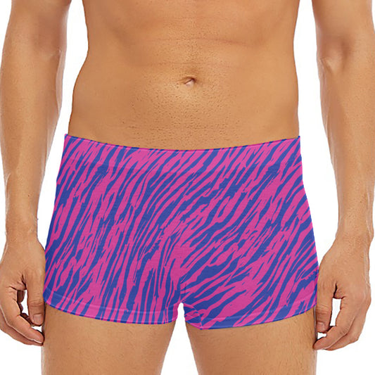 Pink And Blue Zebra Stripes Print Men's Short Boxer Briefs