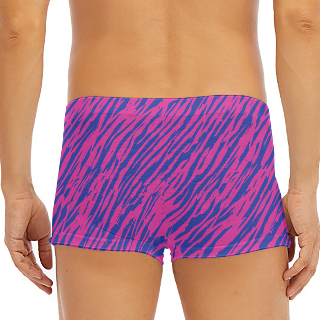 Pink And Blue Zebra Stripes Print Men's Short Boxer Briefs