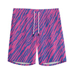 Pink And Blue Zebra Stripes Print Men's Sports Shorts