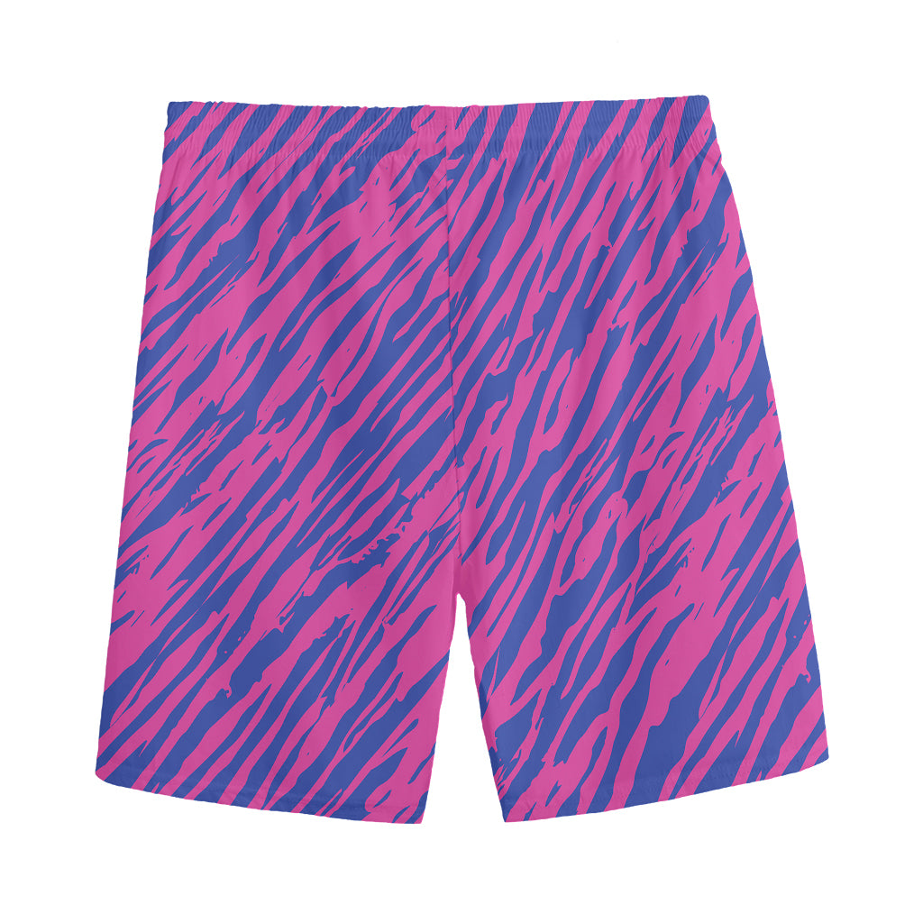 Pink And Blue Zebra Stripes Print Men's Sports Shorts