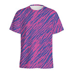 Pink And Blue Zebra Stripes Print Men's Sports T-Shirt