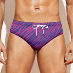 Pink And Blue Zebra Stripes Print Men's Swim Briefs