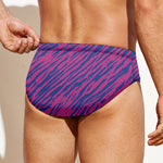 Pink And Blue Zebra Stripes Print Men's Swim Briefs